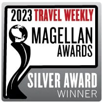 2023 Travel Weekly Magellan Awards Silver Award Winner Text with Globe award